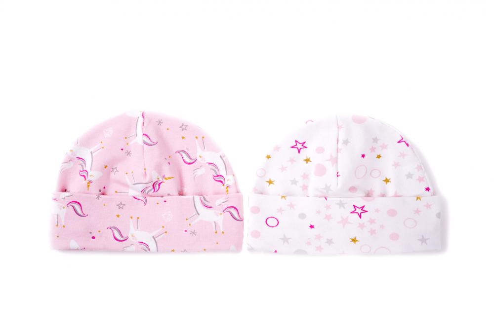 Set 2 caciulite nou-nascut Unicorn/Pink Gold Stars, [2],bestfam.ro