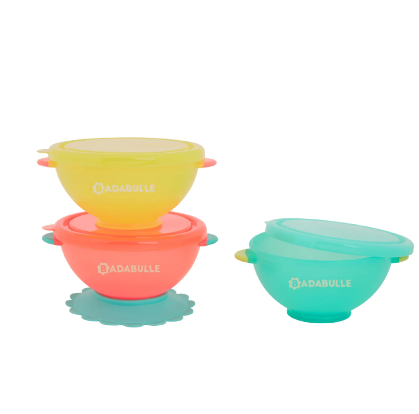 Set 3 boluri colorate pentru mancare, cu suport inclus, [6],bestfam.ro