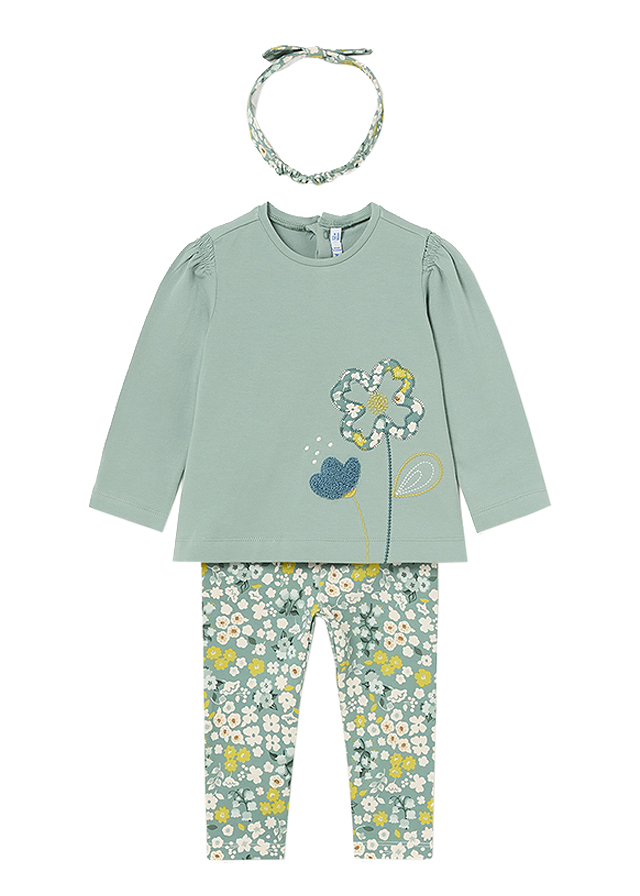 Set 3 piese - Bluza + Pantaloni + Bentita - Flori - Mayoral   