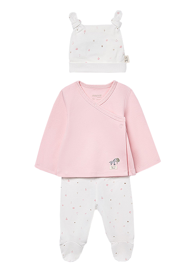 Set 3 piese - Bluza+pantaloni+caciulita - alb/roz - Mayoral  2-4 luni
