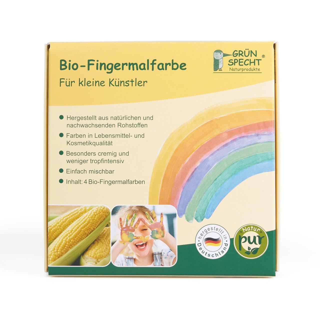 Set 4 culori vopsea organica pentru degete, pentru copii, 2 ani+, pentru pictat direct cu palma sau talpa, Gruenspecht 691-00, [2],bestfam.ro