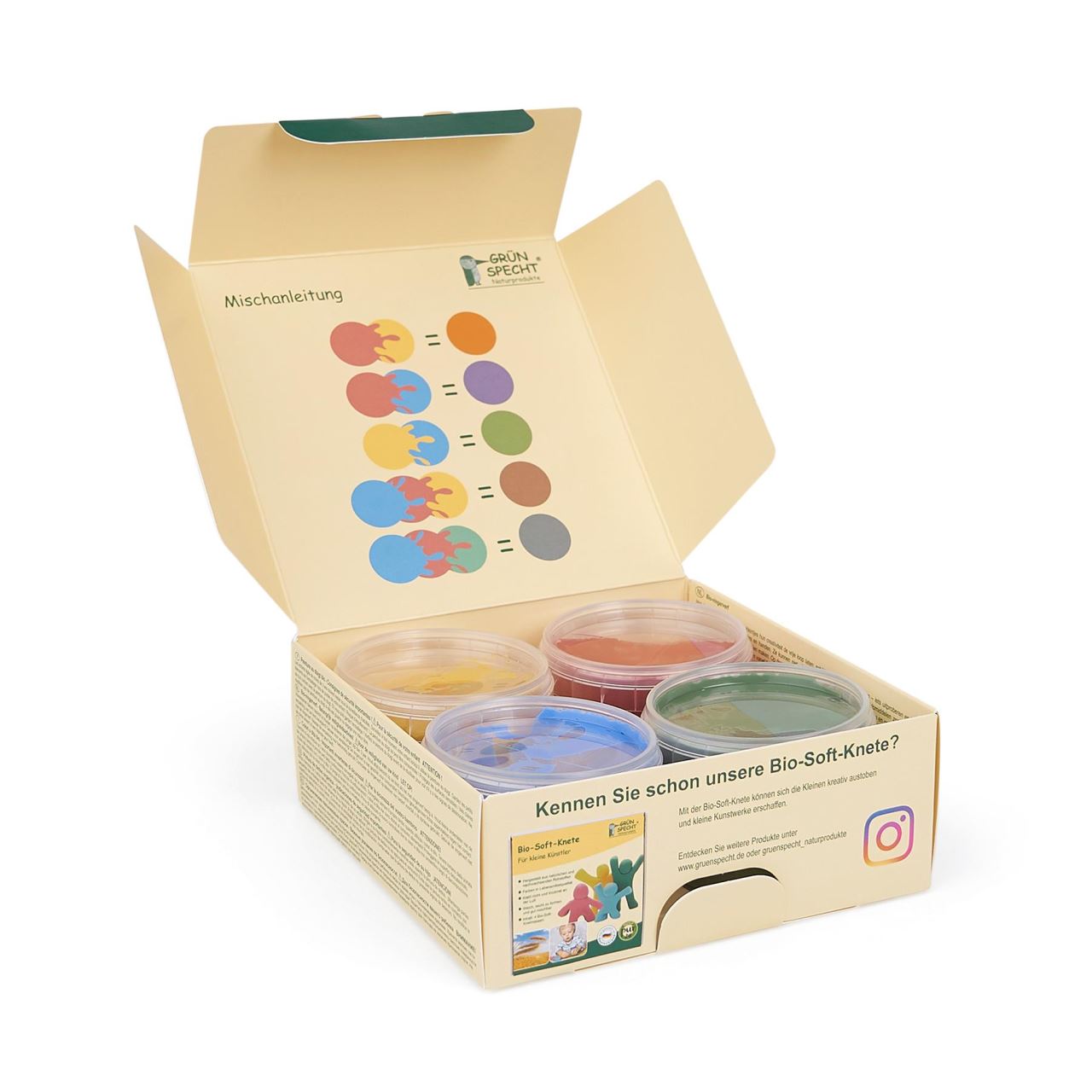 Set 4 culori vopsea organica pentru degete, pentru copii, 2 ani+, pentru pictat direct cu palma sau talpa, Gruenspecht 691-00, [4],bestfam.ro