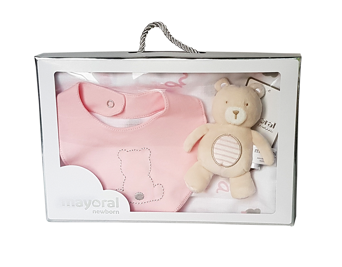 Set cadou - muselina, bavetica si ursulet - roz - Mayoral , [6],bestfam.ro