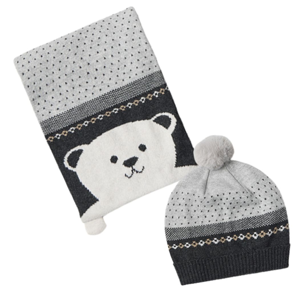 Set Gri caciula si fular ursulet bebe  - Mayoral    12 luni (80 cm)