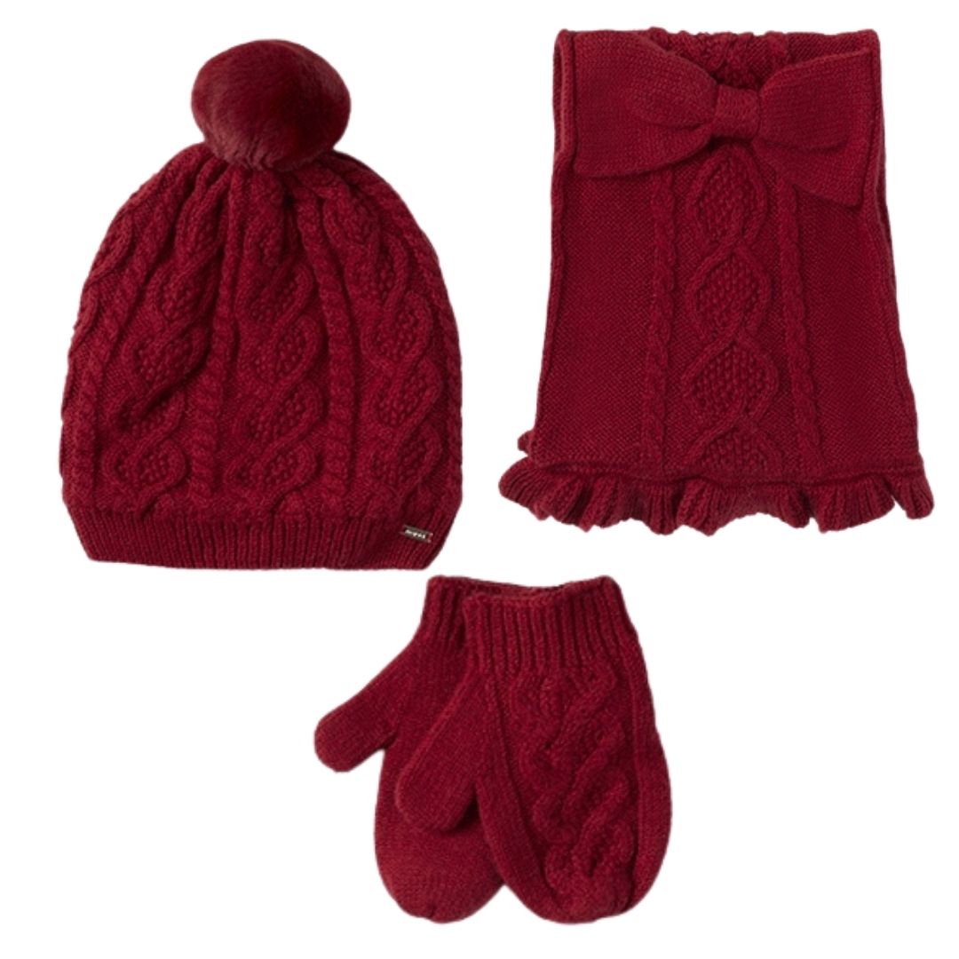 Set Rosu caciula cu fular si manusi  - Mayoral   12 luni (80 cm)