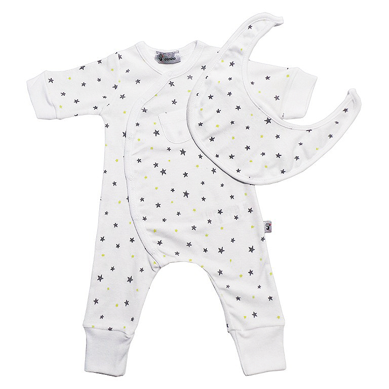 Set salopeta cu maneca lunga Stelute cu Baveta 1 luna