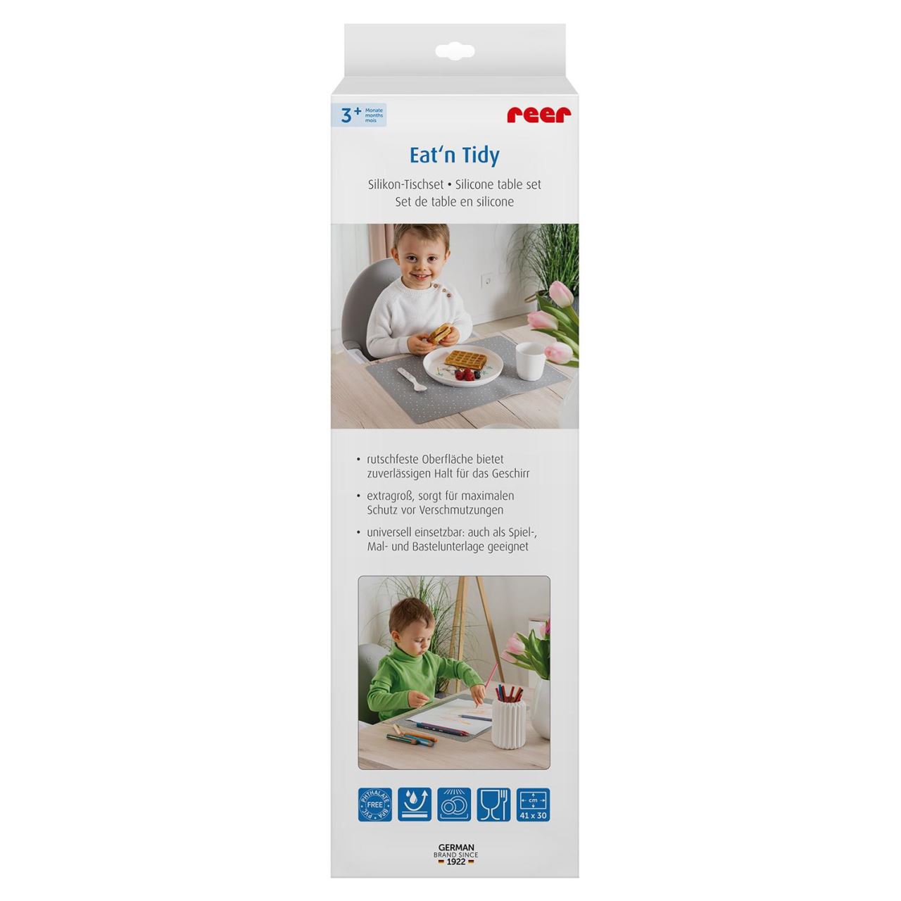 Suport de farfurii, antialunecare pentru bebelusi, din silicon rezistent la caldura, 41.5 x 30 cm, Reer Eat'n Tidy 25021, [2],bestfam.ro
