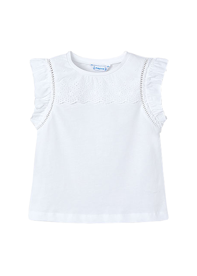 Tricou fara maneci cu perforatii si volane - alb - Mayoral, [2],bestfam.ro