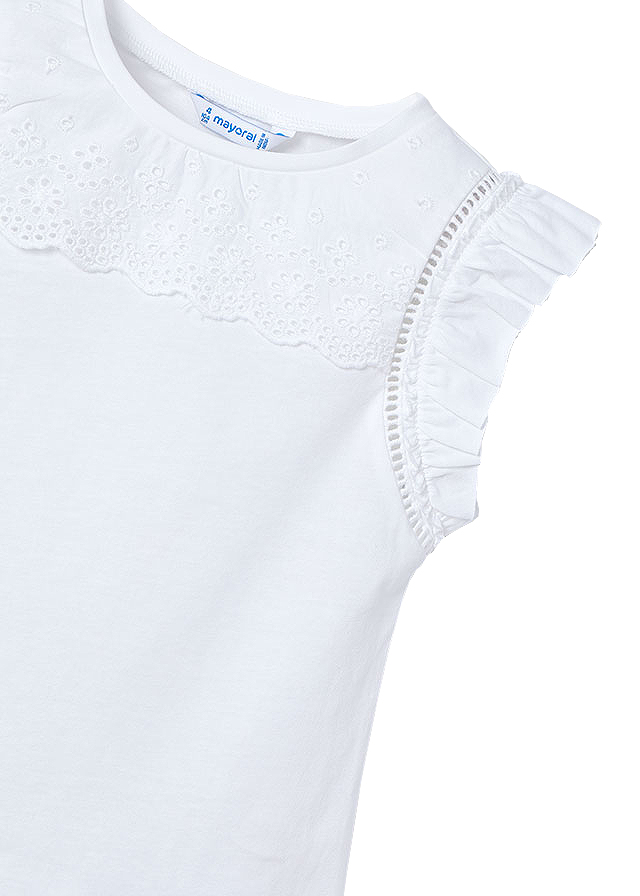 Tricou fara maneci cu perforatii si volane - alb - Mayoral, [4],bestfam.ro