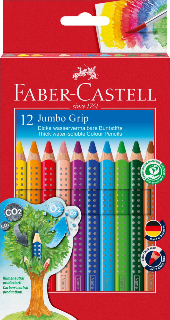 CREIOANE COLORATE 12 CULORI + ASCUTITOARE JUMBO GRIP FABER-CASTE