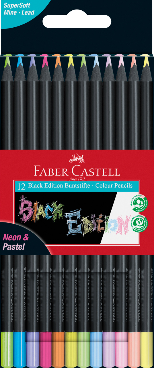 CREIOANE COLORATE 12 CULORI PASTEL+ NEON BLACK EDITION FABER-CASTELL