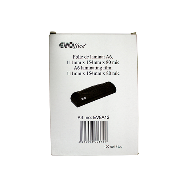 Folie laminat A6 (111*154 mm) 80 microni 100 coli/top  EVOffice