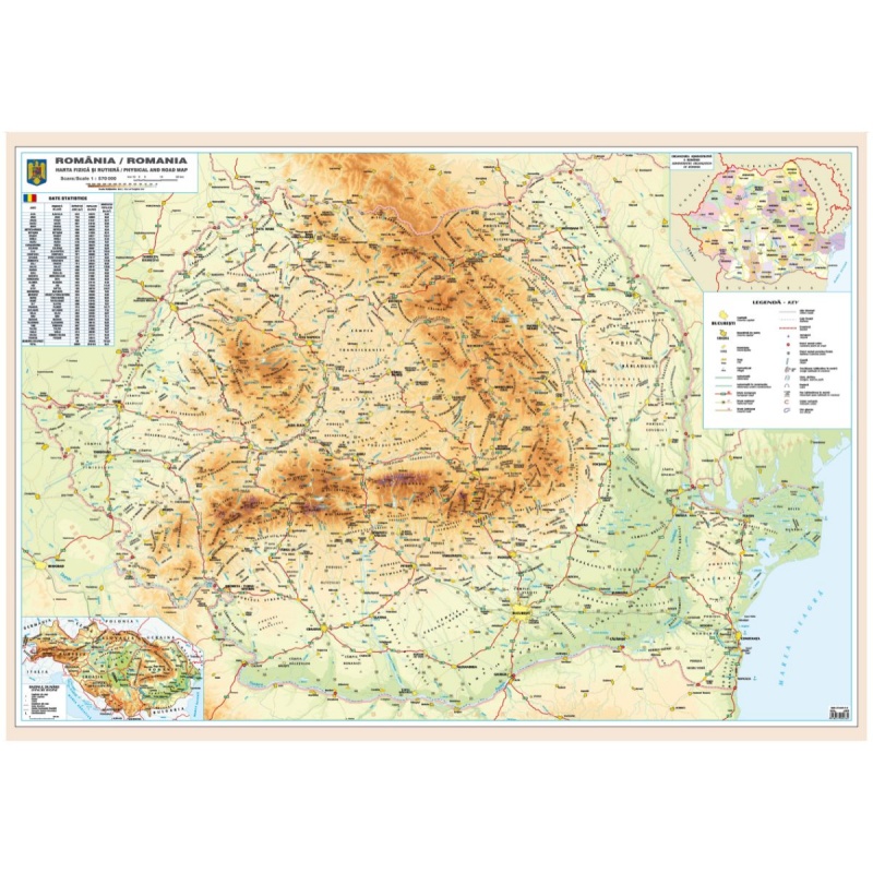 NO Brand Harta romania, 140x100cm, fizica, amco plastifiata 