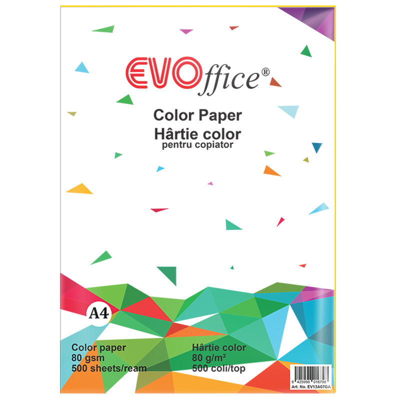 Hartie culori pastel A4, 80 g/mp,500 coli/top Evoffice-galben