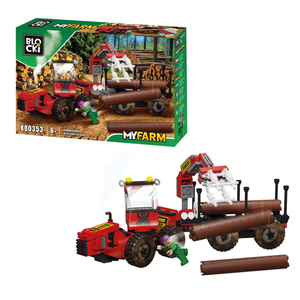 cositoare tractor Blocki Joc constructii blocki , myfarm, tractor cu busteni, 241 piese
