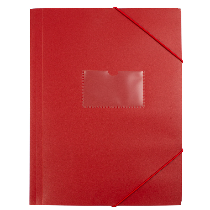 Mapa plastic rigid A4 (318*237mm) cu elastic si buzunar pt carte vizita EVOffice -rosu