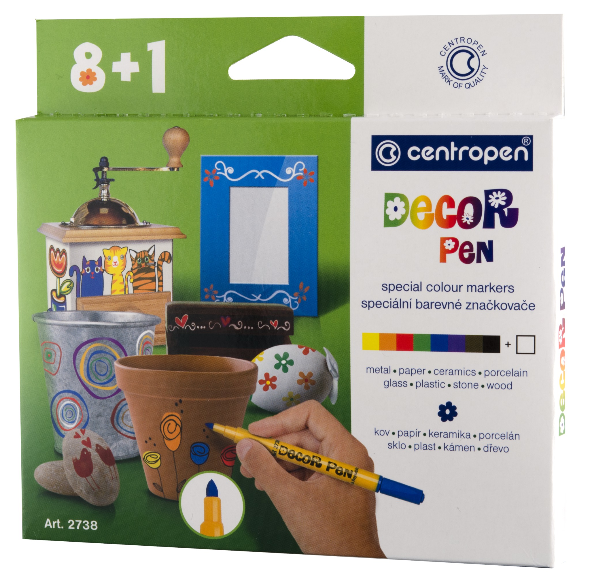 Centropen Markere permanente pt decor. slim 8+1 culori 2738 centropen