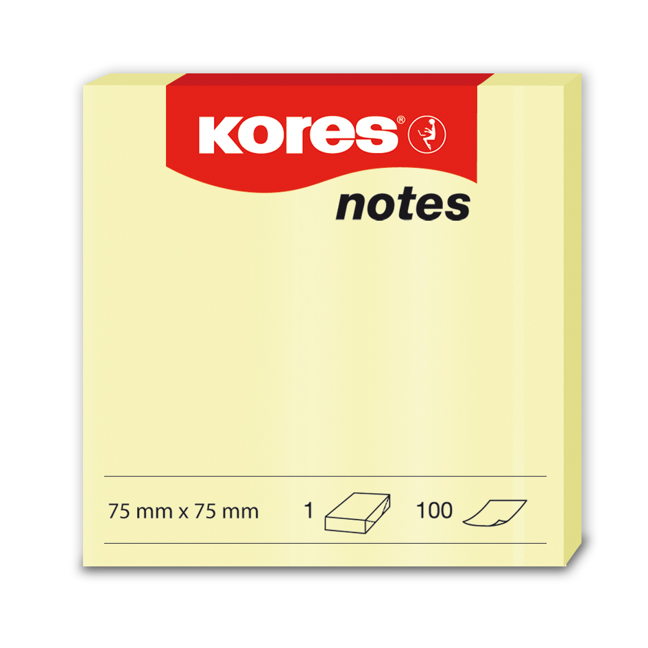 NOTES ADEZIV 75*75MM GALBEN PAL 100 FILE KORES