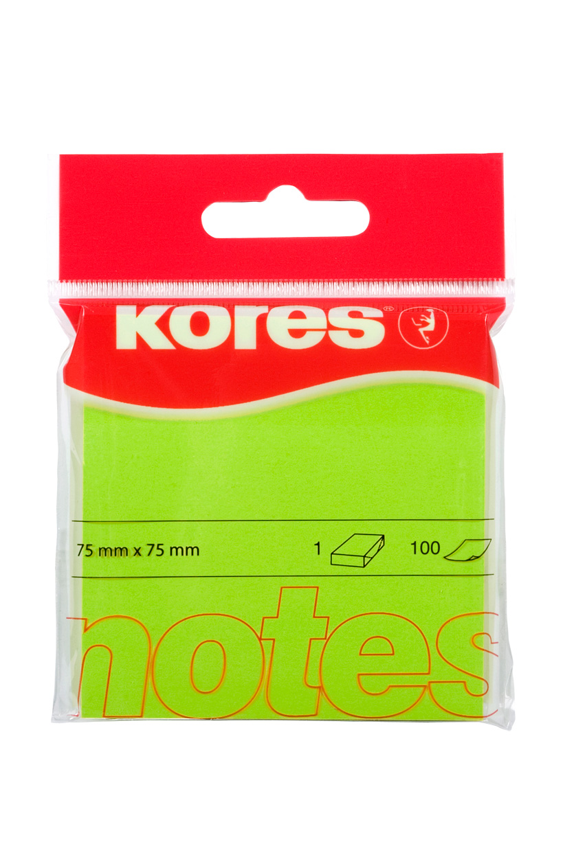 NOTES ADEZIV 75*75MM VERDE NEON 100 FILE KORES