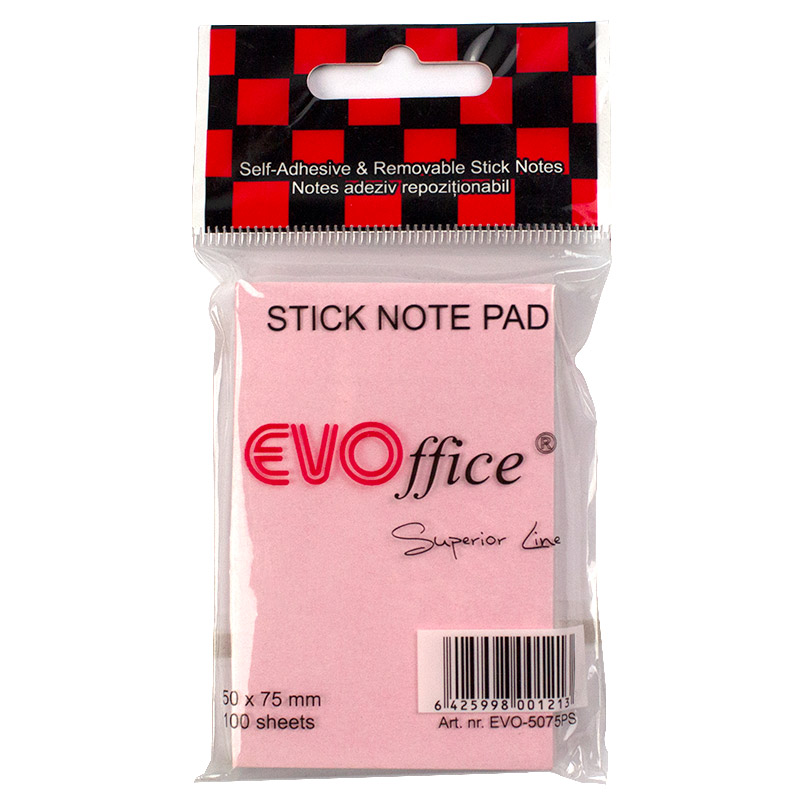 Notes autoadeziv 50*75 mm, roz pastel, 100 file EVOffice Superior Line