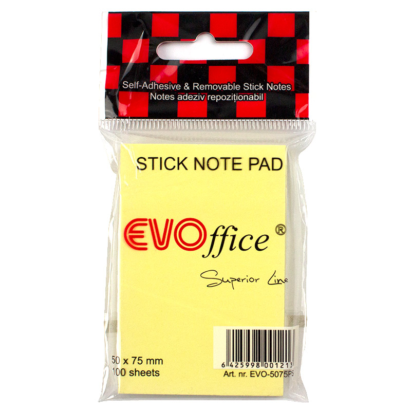 Notes autoadeziv 50*75 mm,galben pastel EVOffice Economic Line