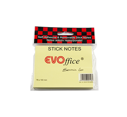 Notes autoadeziv 75*100 mm,galben pastel EVOffice Economic Line