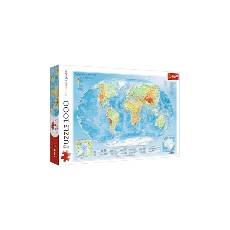 harta lumii tablou Trefl Puzzle carton 1000 piese trefl harta fizica a lumii, 10463, 12+ ani