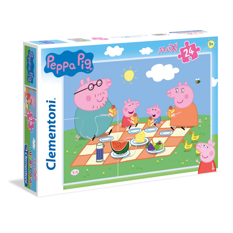 Clementoni Clementoni Puzzle carton 24 piese clementoni supercolor maxi - peppa pig - picnic, 24028, 3+ ani