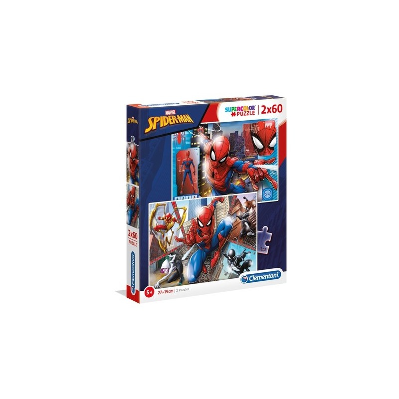 Clementoni Clementoni Puzzle carton 2in1 60 piese clementoni supercolor - spider-man - set 2x, 21608, 5+ ani