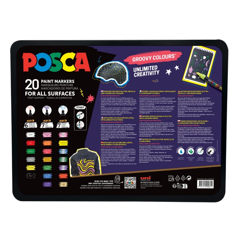 Carioci Set 20x Marker UNI Posca Groovy Colours, cutie metal