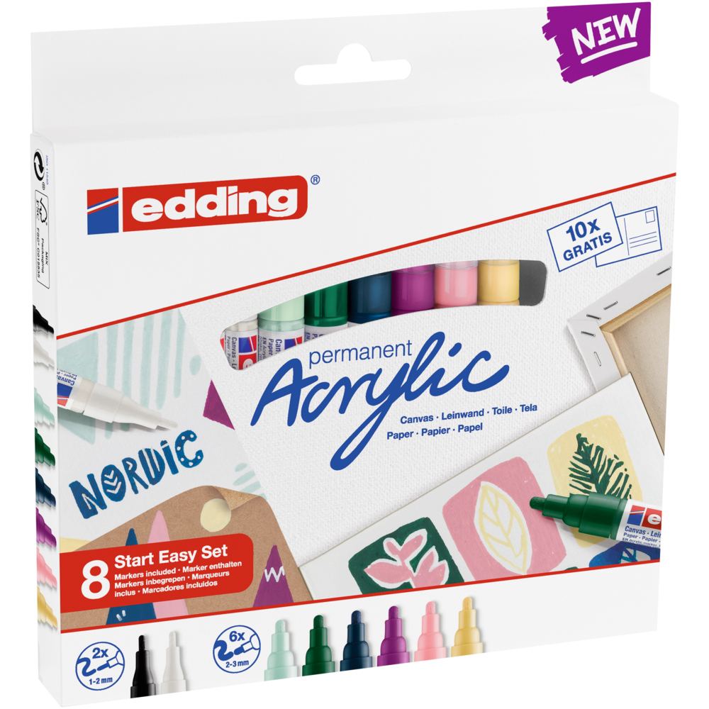 snazaroo pictura pe fata Edding Set markere acrilice edding start easy, 8 bucati, varf fin si mediu, ideal pentru pictura pe panza sau lemn