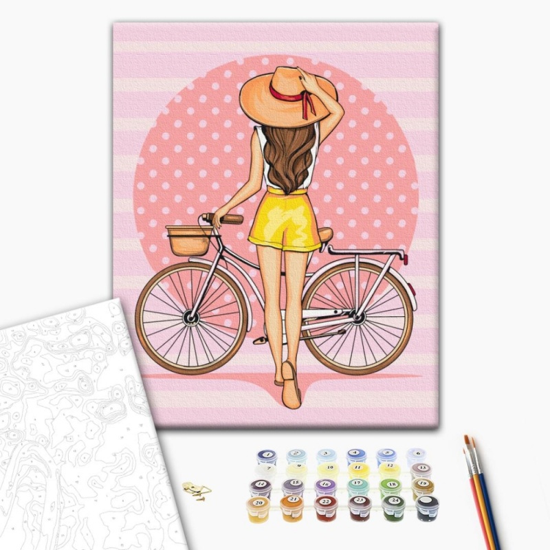 snazaroo pictura pe fata Brushme Set pictura pe numere 40x50cm, brushme - fata cu bicicleta - pensule, culori, rbs51341
