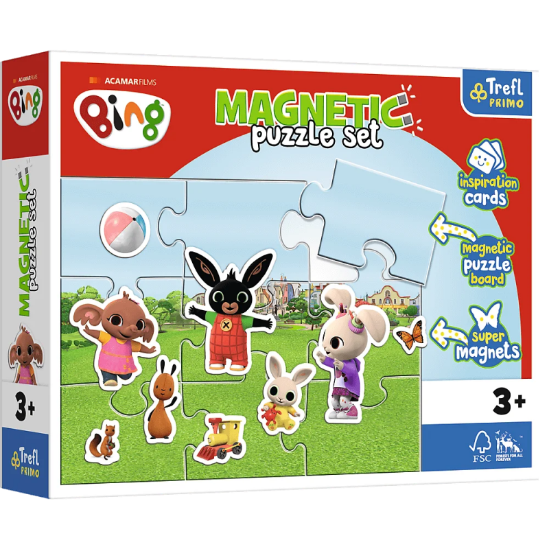 Trefl Trefl Set puzzle magnetic 9 piese + 12 cartoane + magneti trefl primo - bing - lumea lui bing, 516181, 3+ ani