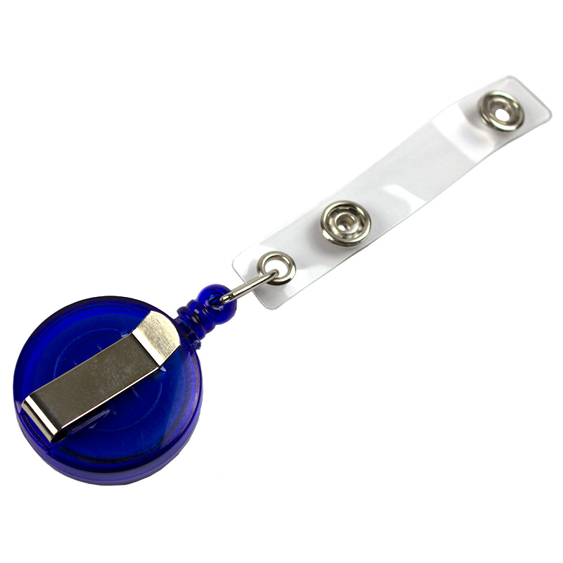 Snur retractabil cu clip pentru buzunar ecuson, plastic, diam 32mm, l max 75cm - albastru