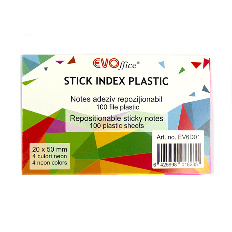 Stick index plastic 20*50 mm, 4 culori neon EVOffice