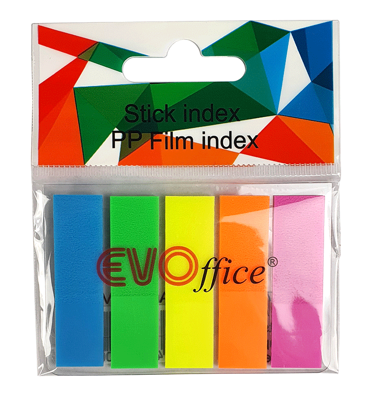 Stick index plastic 44*12.7 mm, 5 culori neon*20 file, steag EVOffice