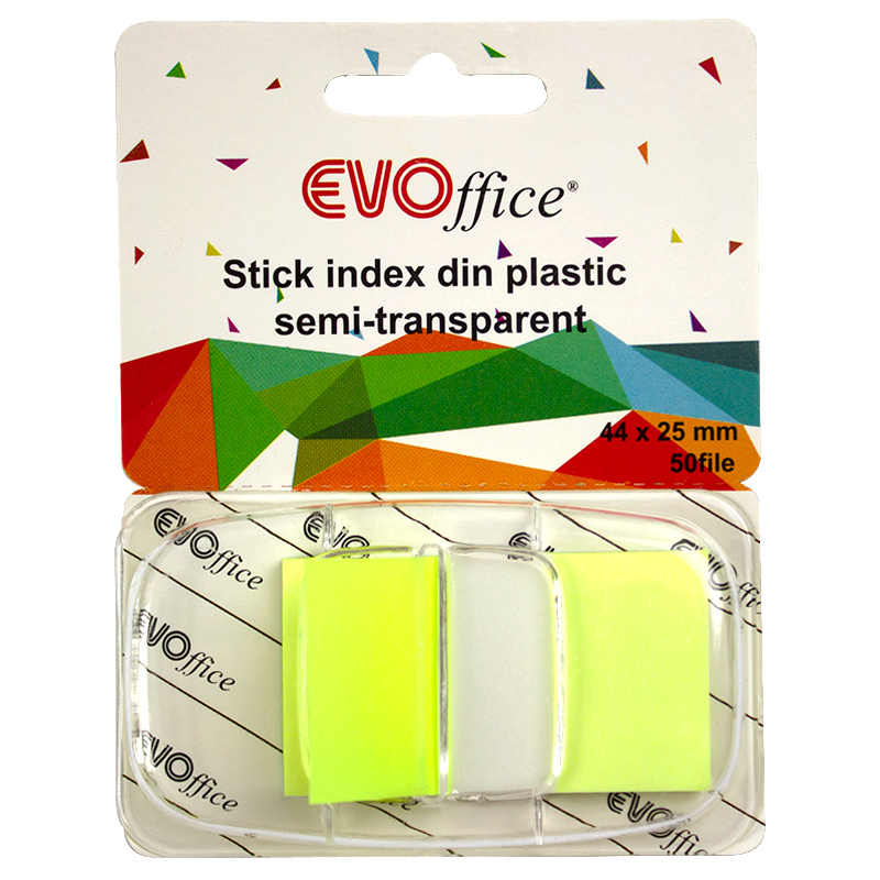 Stick index plastic cu dispencer 43.2*25.4mm, 1 cul neon 50file EVOffice-galben