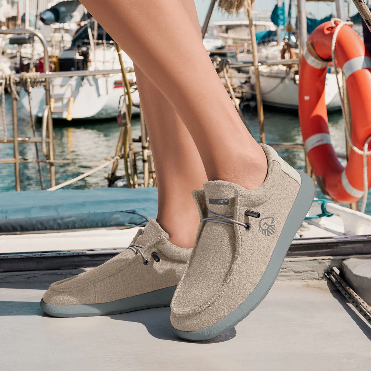 Mocasini Merino Giesswein, din lana, de dama, bej 36EU