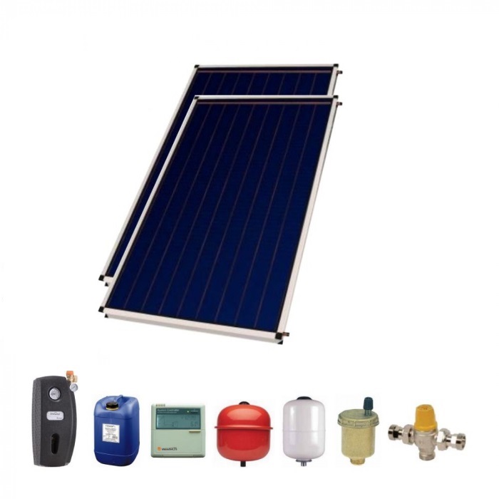 Panouri solare cu boiler in casa - Pachet 2 panouri solare plane Sunsystem 2.7 mp fara boiler, climasoft.ro