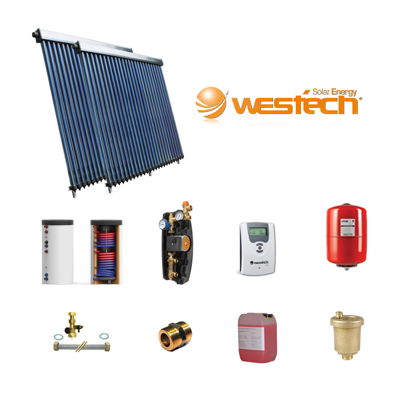 Panouri solare cu boiler in casa - Pachet Westech HY-H58 panouri solare cu 40 tuburi vidate si boiler bivalent 400 litri, climasoft.ro