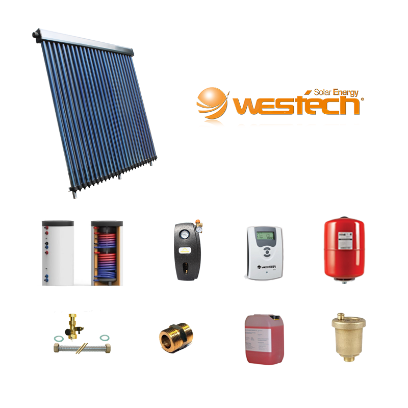 Panouri solare cu boiler in casa - Pachet Westech WT-B58 panou solar cu 22 tuburi vidate si boiler bivalent 200 litri, climasoft.ro