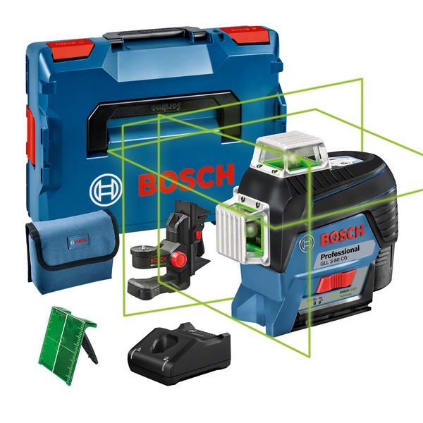 Bosch GLL 3-80 CG + BM1 Nivela laser cu linii, 30m, receptor 120m, precizie 0.2mm/m + 1 x Acumulator GBA 12V 2.0Ah + Incarcator rapid GAL 1230 CV + L-Boxx 136