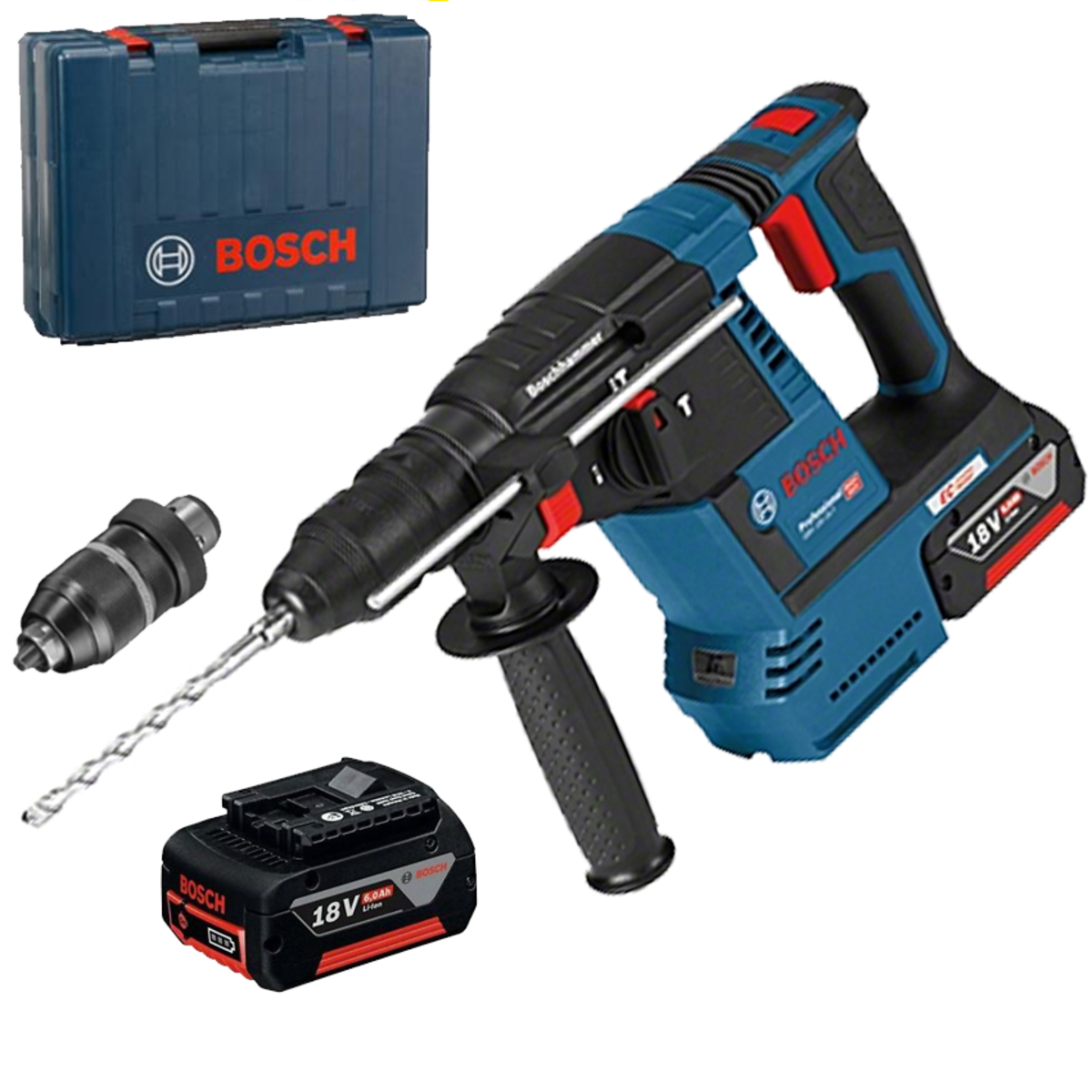 Bosch GBH 18V-26 F Ciocan rotopercutor cu acumulator cu SDS Plus, 18V, 2.6J + 2 x Acumulatori GBA 18V 6.0Ah + Incarcator rapid GAL 1880 CV + Valiza profesionala