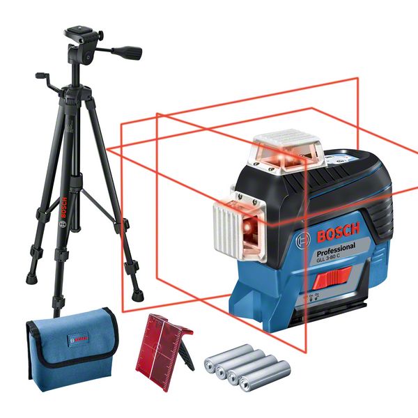 Bosch GLL 3-80C+BT150 Set nivela laser cu linii, 30m, receptor 120m, precizie 0.3 mm/m