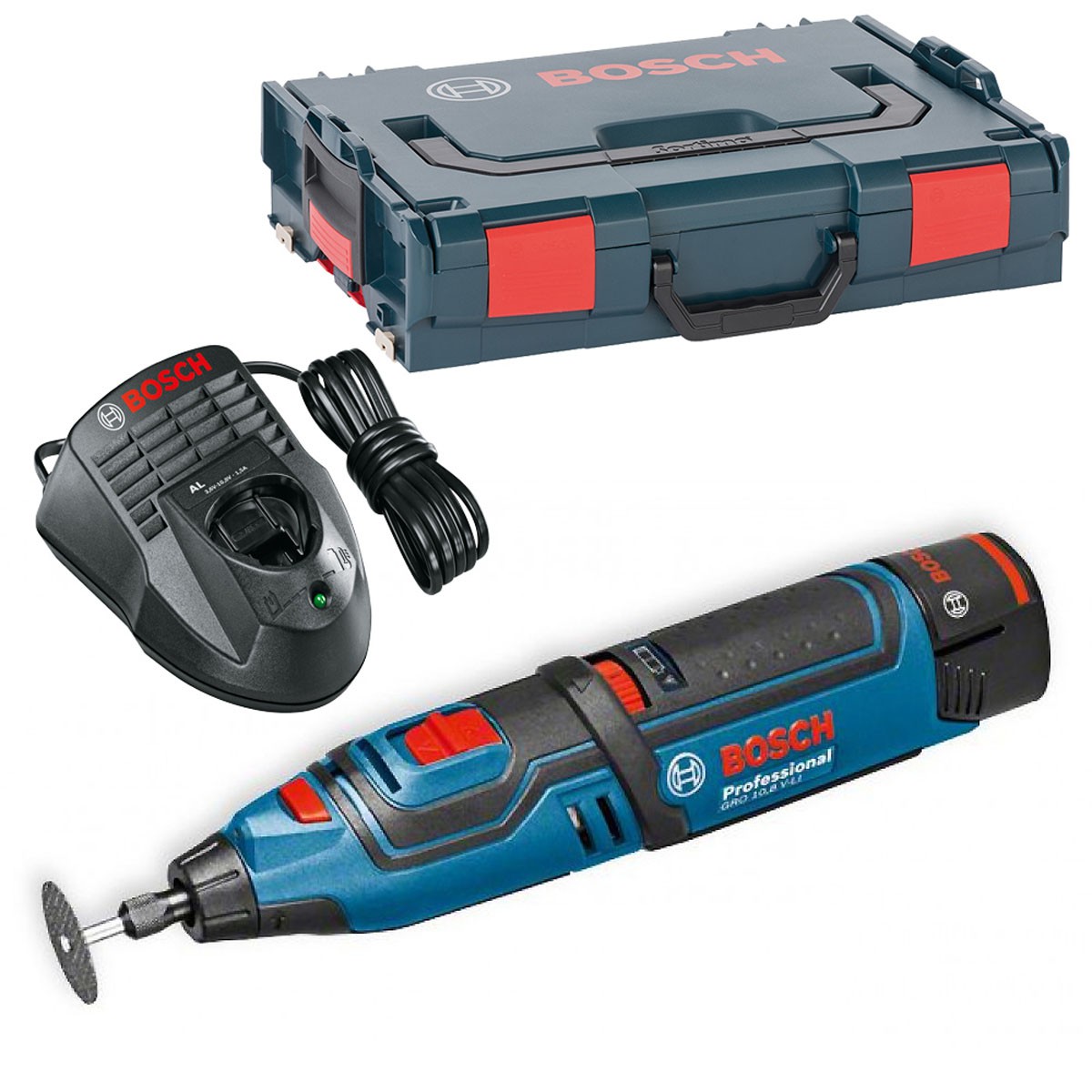 Bosch GRO 12V-35 Multifunctional rotativ cu acumulator, 12V + 2 x Acumulatori GBA 12V 2.0Ah + Incarcator rapid GAL 1230 CV + L-Boxx