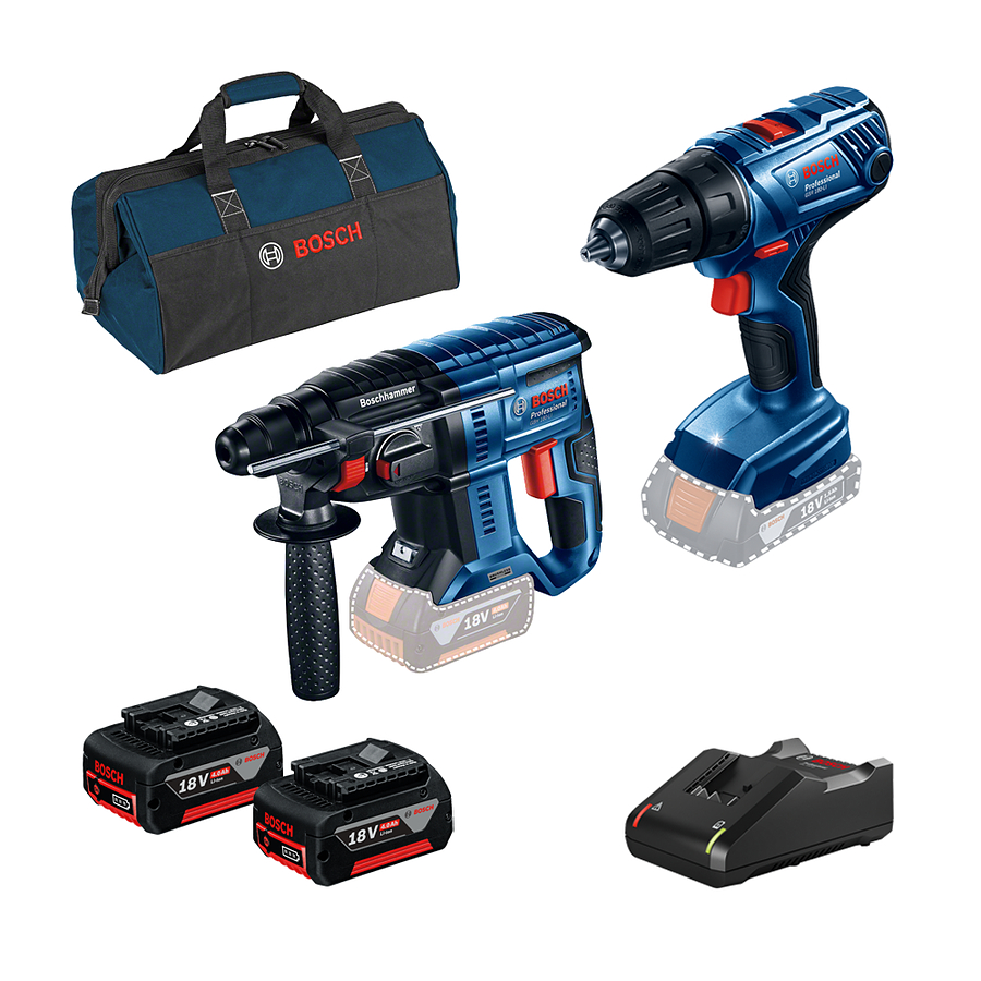 Bosch GBH 180-LI Ciocan rotopercutor brushless Li-Ion, 2J + GSR 180-LI Masina de gaurit si insurubat Li-Ion, 54Nm + 2 acumulatori Li-Ion, 4Ah + Geanta textil