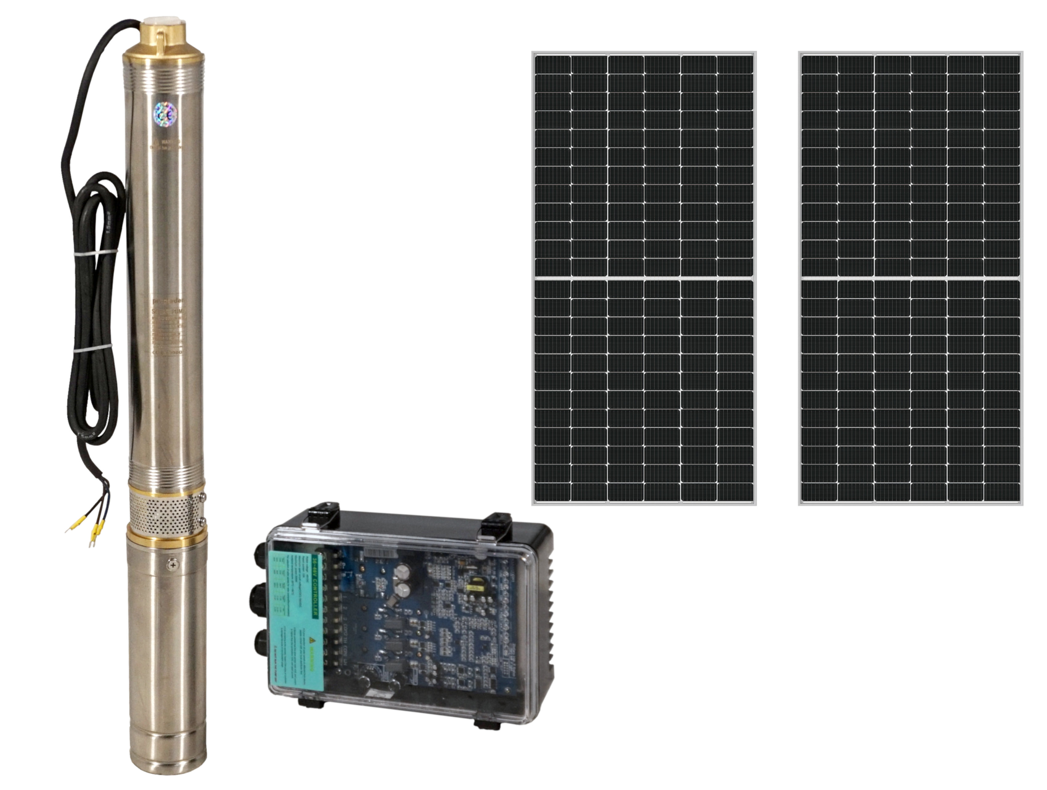 Progarden Pachet 3TSC3.5-50-48/500 Pompa submersibila 1", solar, 500W/48V, MPPT, 50m, 3.5mch, multietajata, apa curata + 2 x SP460M-72H Panou fotovoltaic