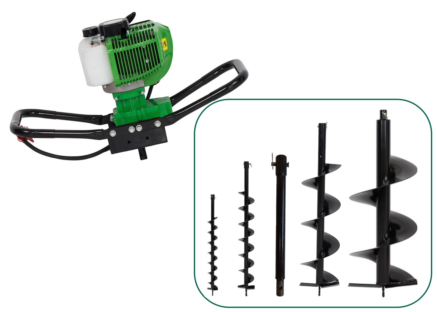 ProGARDEN GD520-3 pachet motoburghiu pamant, 2.3CP, 2 timpi, cu set burghie pamant 80, 100, 200, 300mm si prelungitor burghiu 300mm