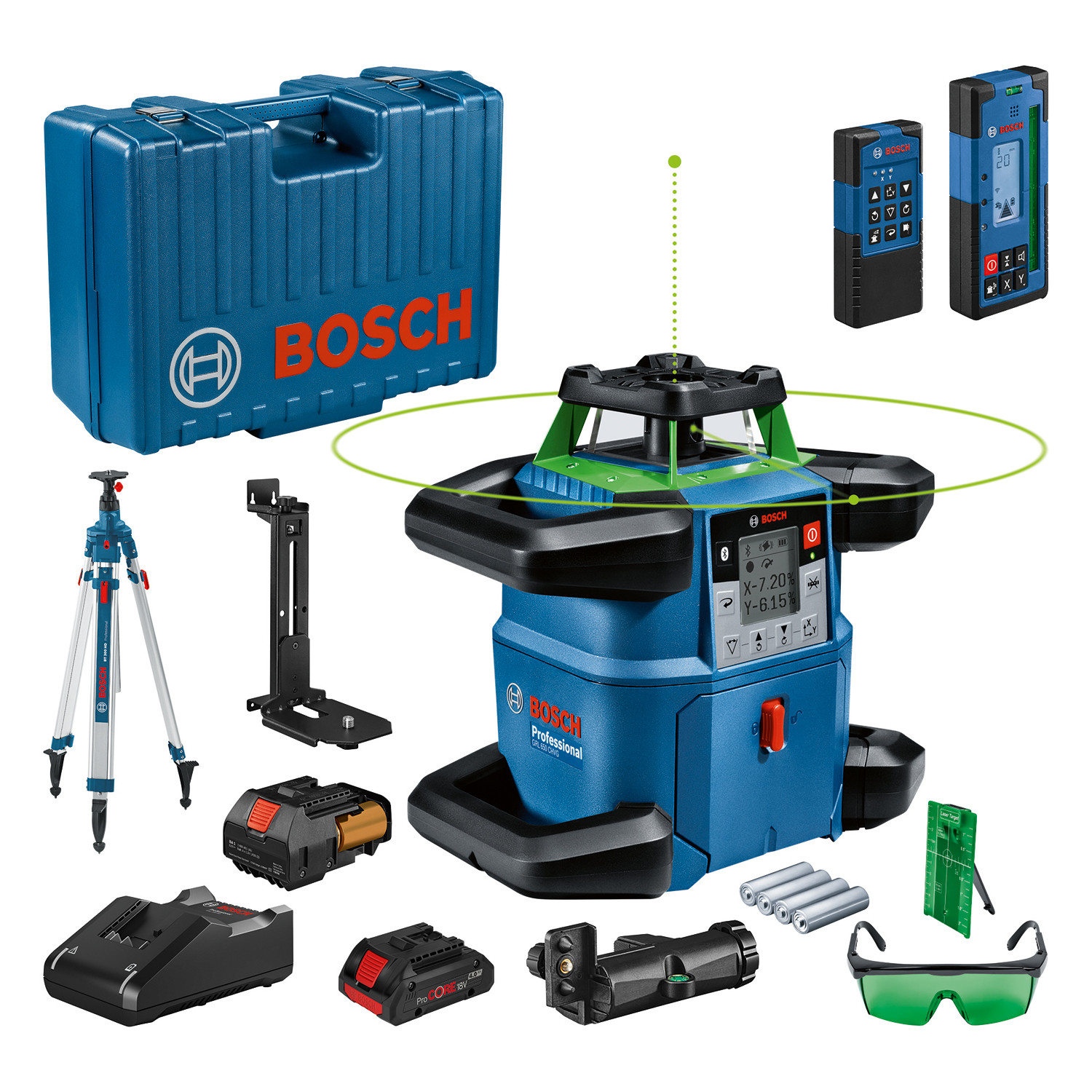 Bosch GRL 650CHVG Nivela laser rotativa, 650m + BT 300HD Stativ si accesorii