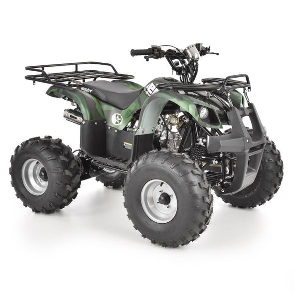 ATV HECHT 56125 ARMY, cu motor pe benzină în patru timpi de 125 cm3. Putere 8,1 HP, prevazut cu ambreiaj automat si pornire electrica